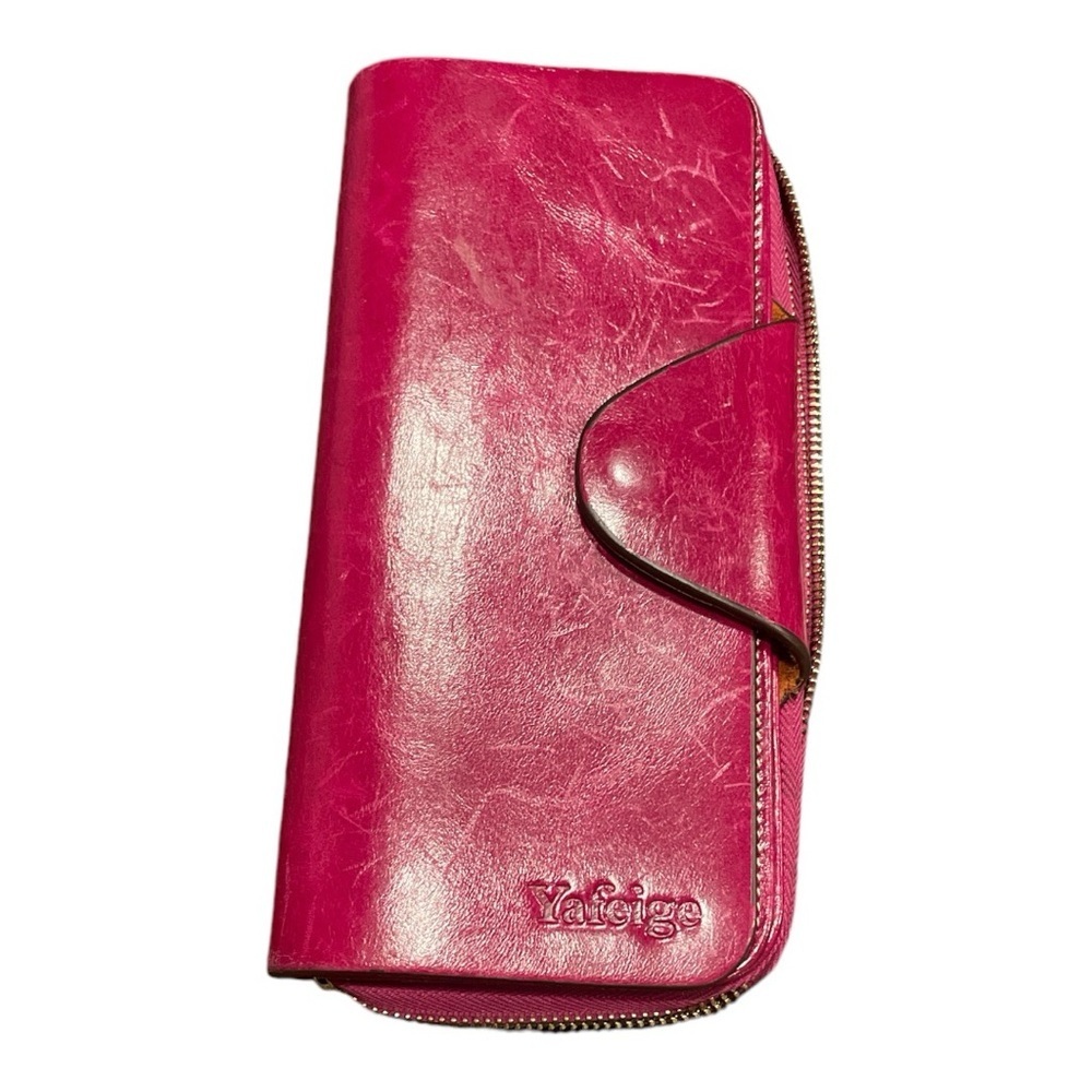 Yafeige Magenta Leather Long Wallet 7.5” wide x 3.5” tall. RFID tech. WLT3